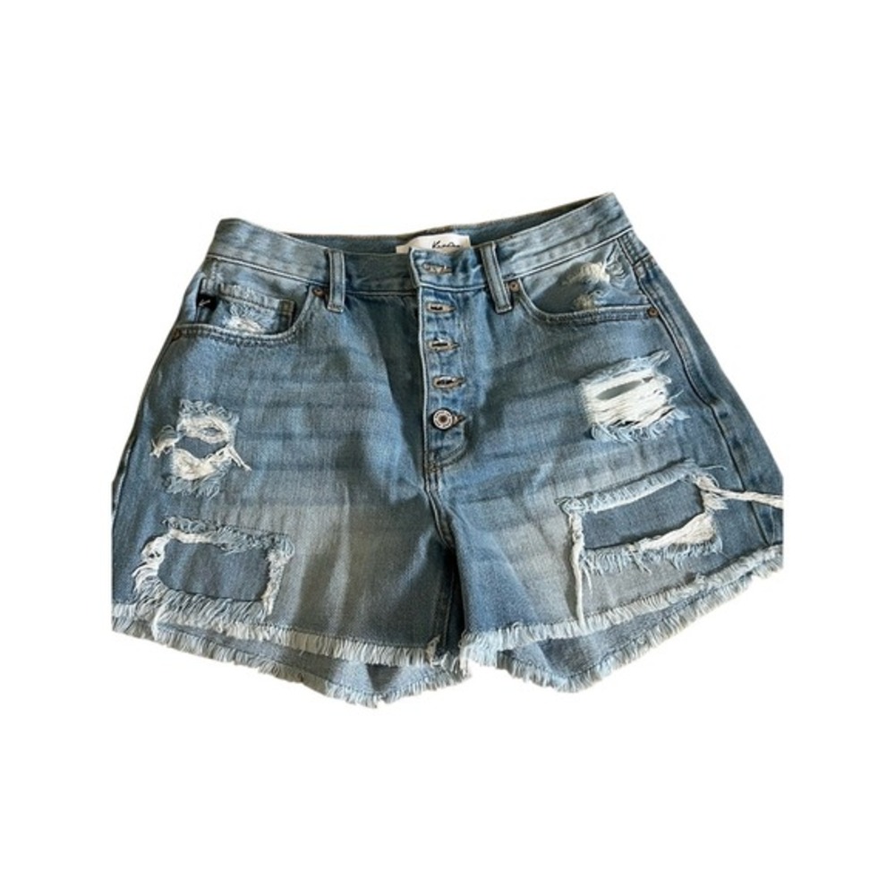 KanCan High Rise Distressed Denim Shorts Light Wash Button Fly Size 5 26 KC8610L